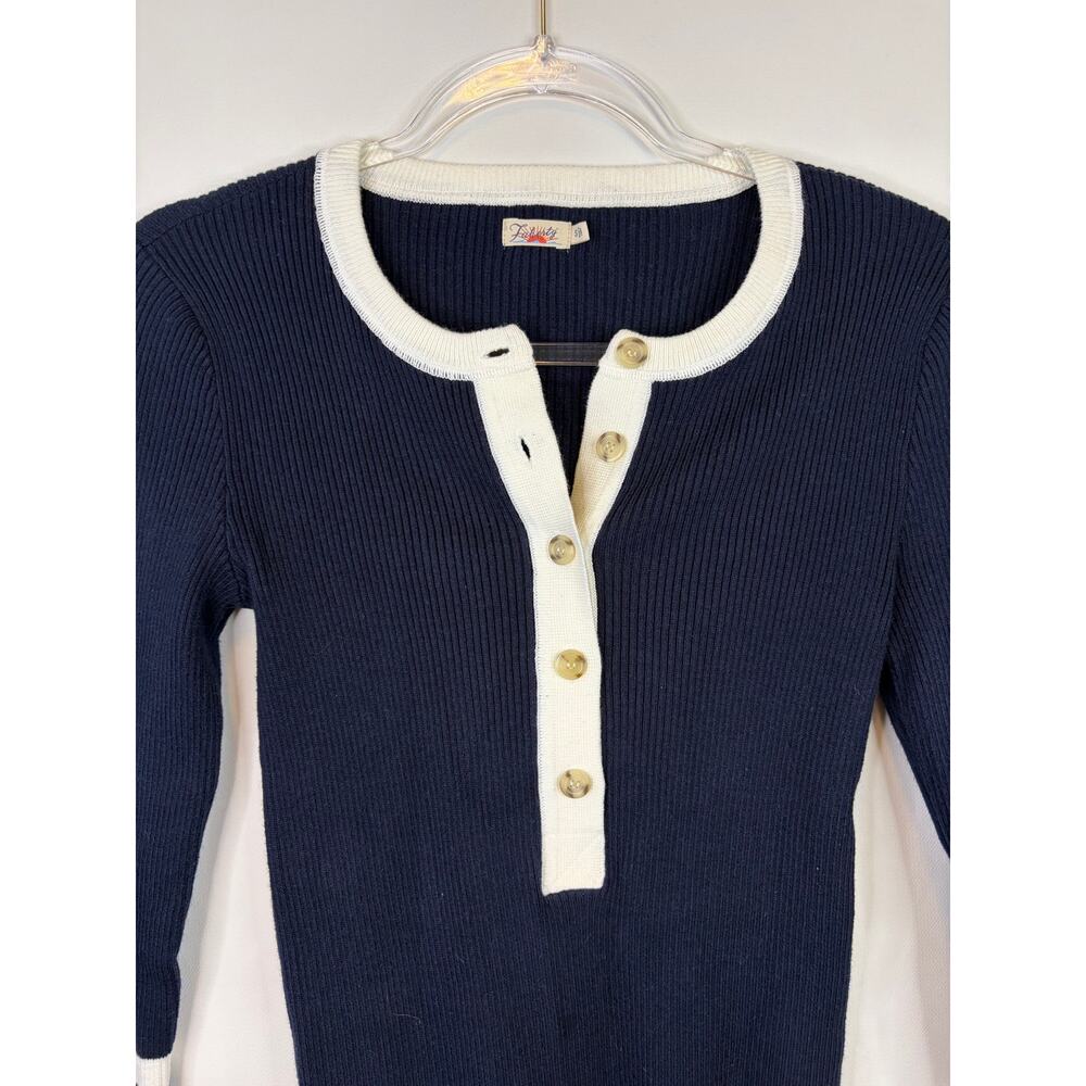 Faherty Mikki Henley Coastal Colorblock Navy and White Long Sleeve Top Small - Picture 3 of 6